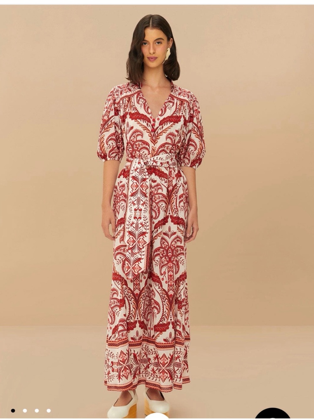 NWT Farm Rio Red Print V-Neck Maxi Dress with Tie Waist